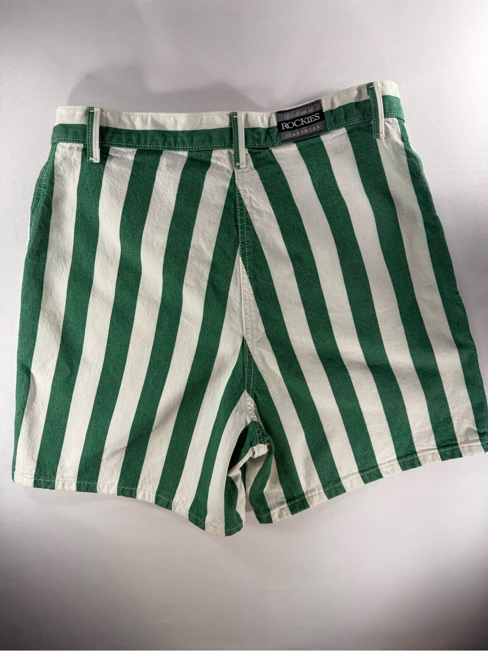Vintage Rockies High Rise Green & White Striped Shorts | Western Cotton | USA - Picture 8 of 13